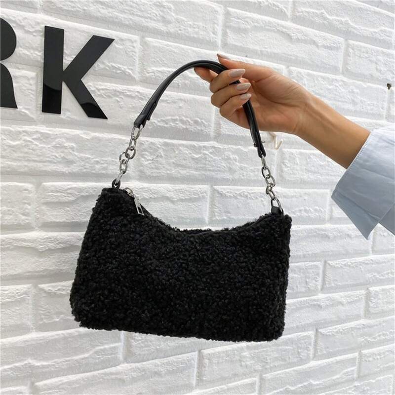 

Faux Fur Teddy Shoulder Bag, Black