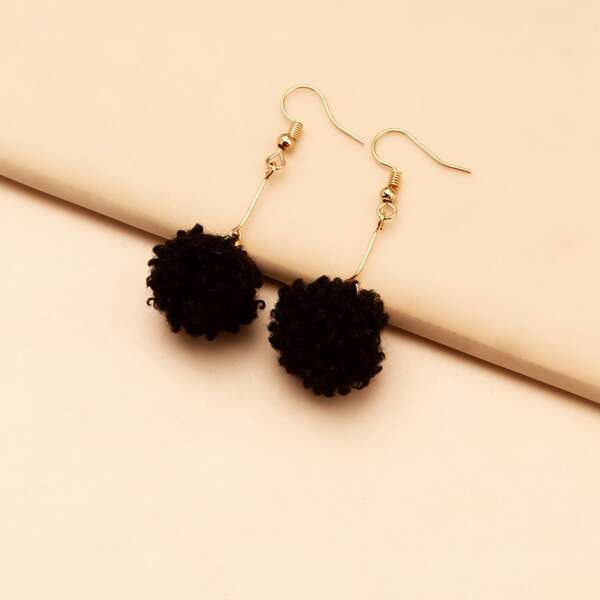 

Pom Pom Charm Drop Earrings, Black