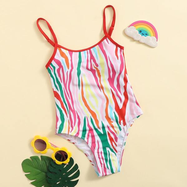 

Girls Graphic Print One Piece Swimsuit, Multicolor