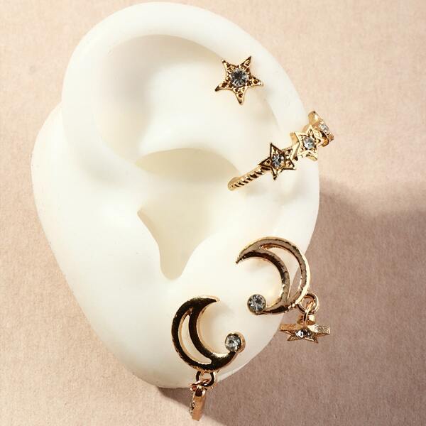 

4pcs Rhinestone Star Decor Earring, Gold