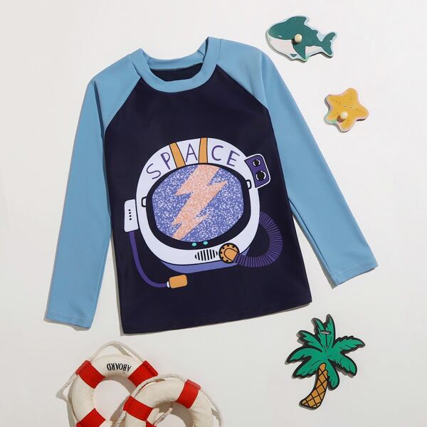 

Boys Cartoon Graphic Swim Top, Multicolor