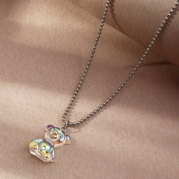 

Bear Charm Necklace, Silver