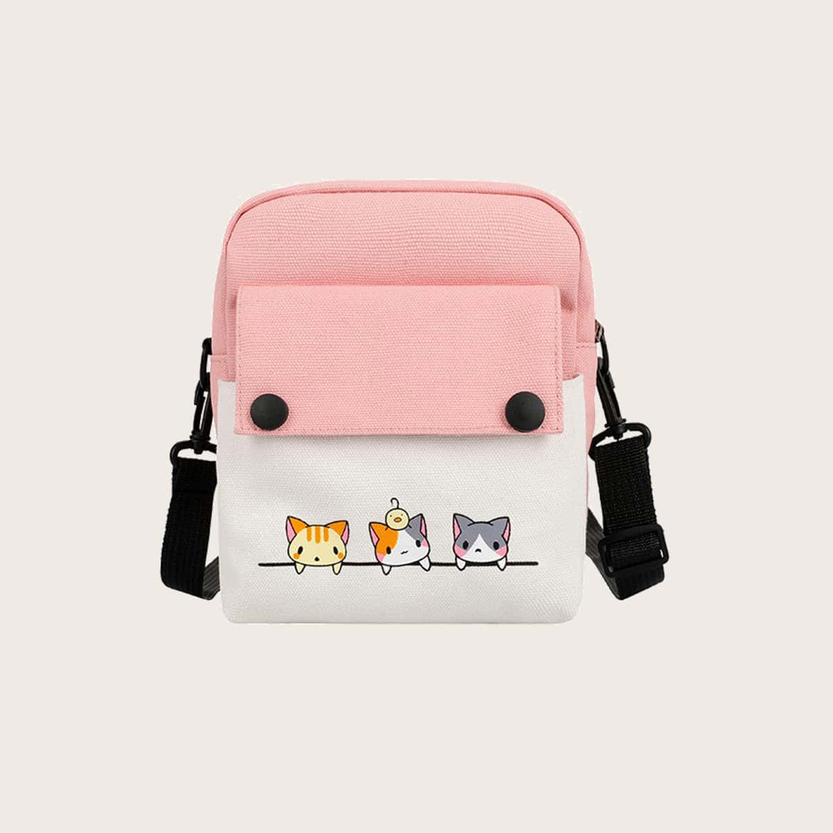 

Colorblock Cartoon Cat Crossbody Bag, Multicolor