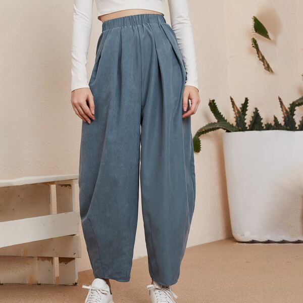

Elastic Waist Harem Pants, Dusty blue