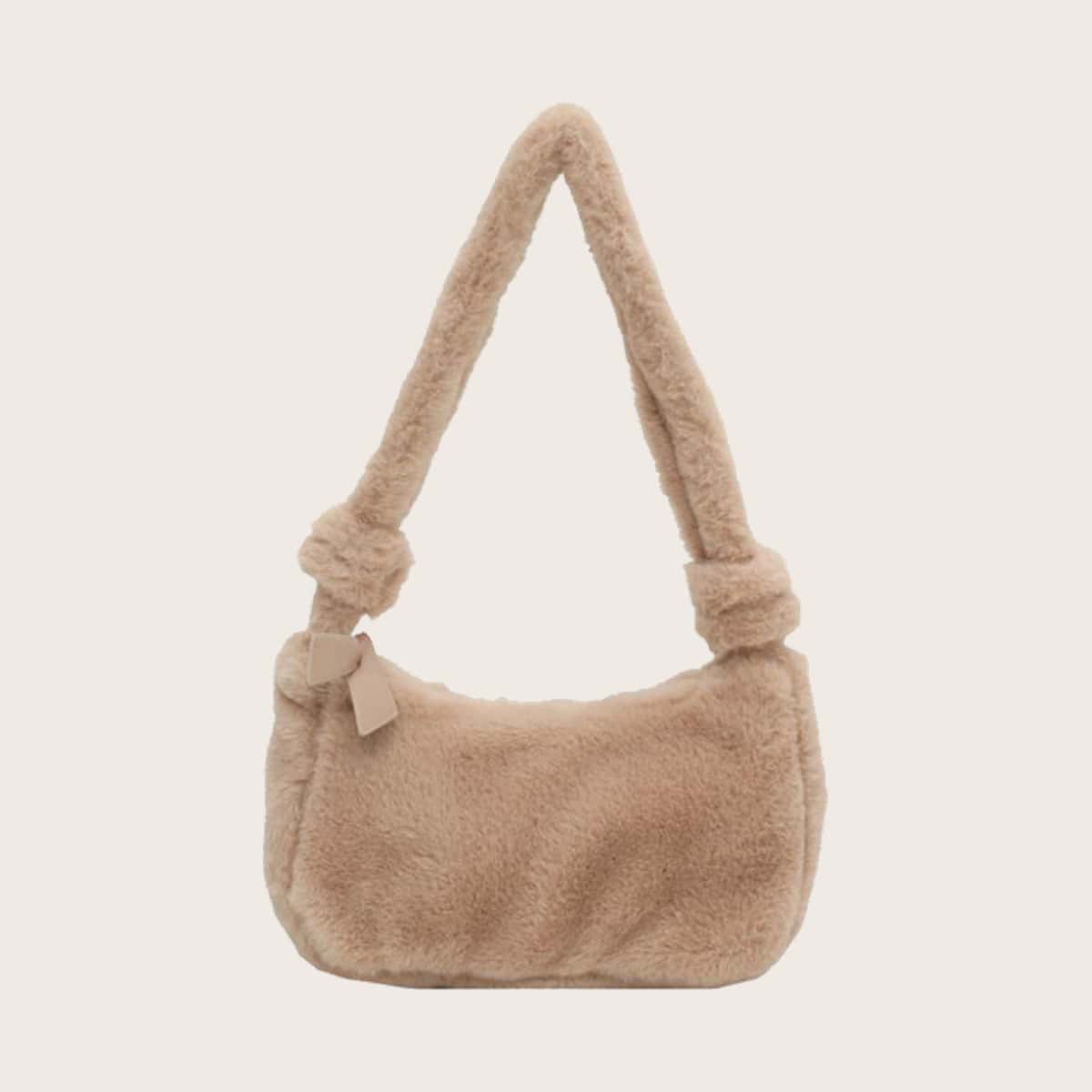 

Solid Fluffy Baguette Bag, Khaki