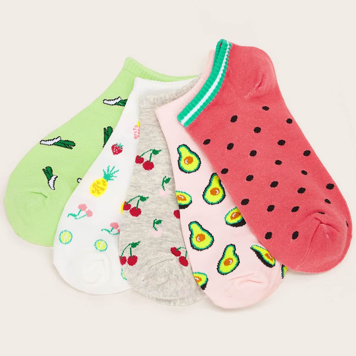 

5pairs Fruit Pattern Ankle Socks, Multicolor
