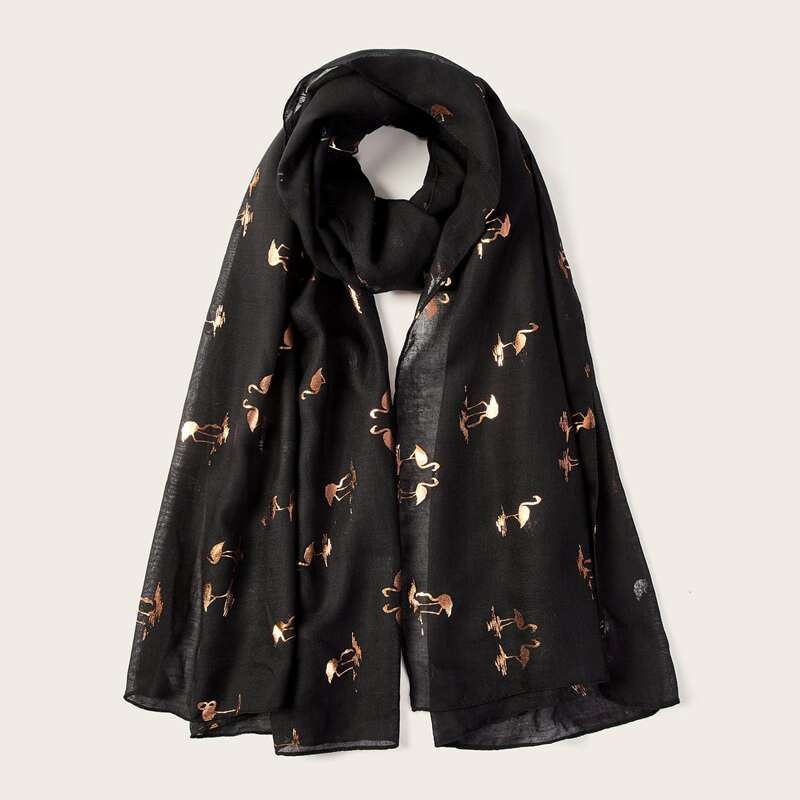 

Flamingo Print Scarf, Black