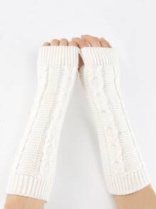 Plain Knitted Gloves - White - View 1