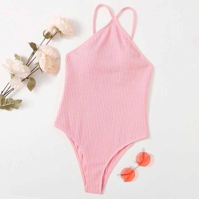 

Solid One Piece Swimsuit, Baby pink