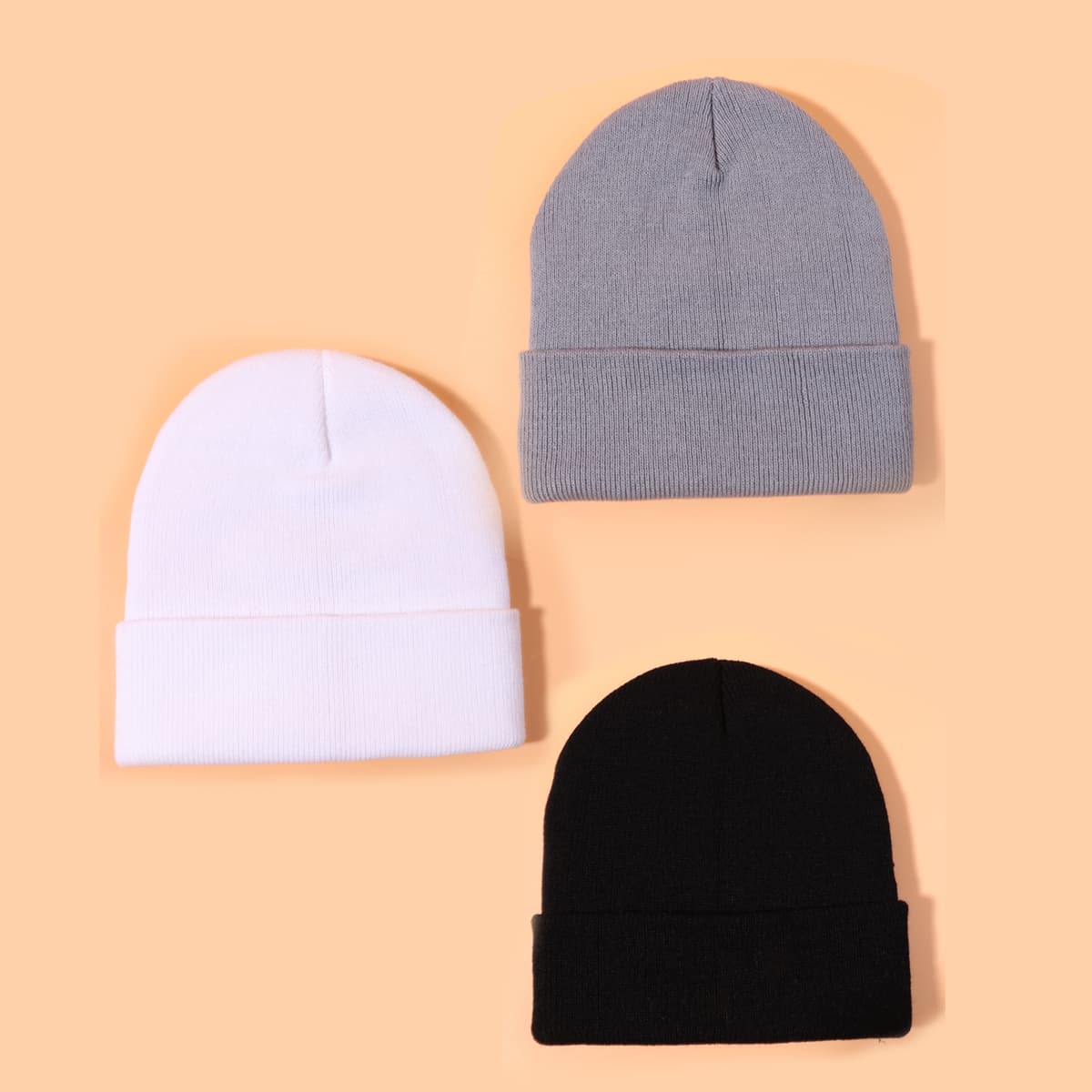 

3pcs Solid Knitted Beanie, Multicolor