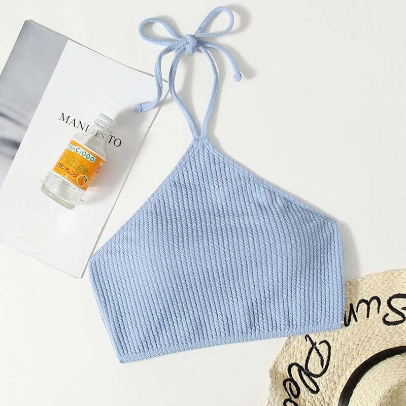 

Solid Halter Bikini Top, Baby blue