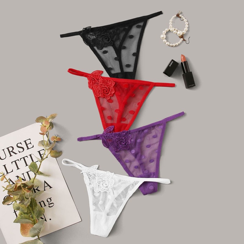 

4pack Lace Thong Set, Multicolor