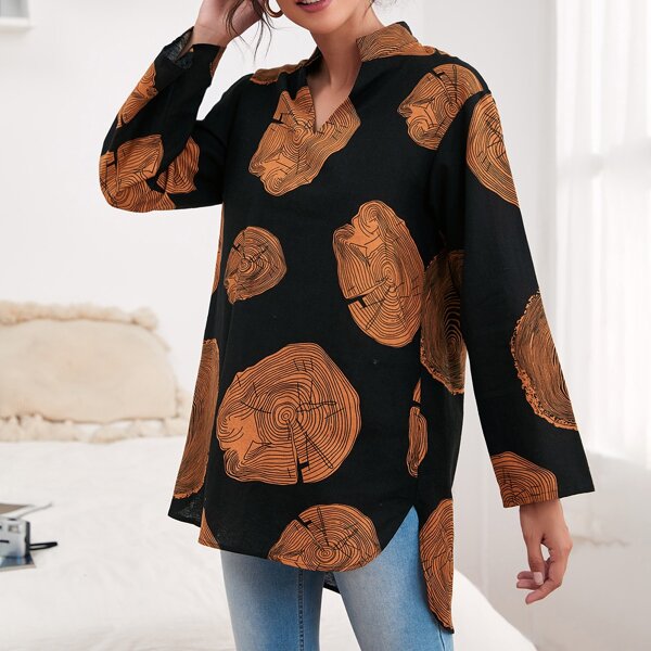 

Tree Rings Print High Low Hem Blouse, Multicolor