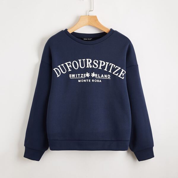 

Drop Shoulder Letter Graphic Pullover, Navy blue