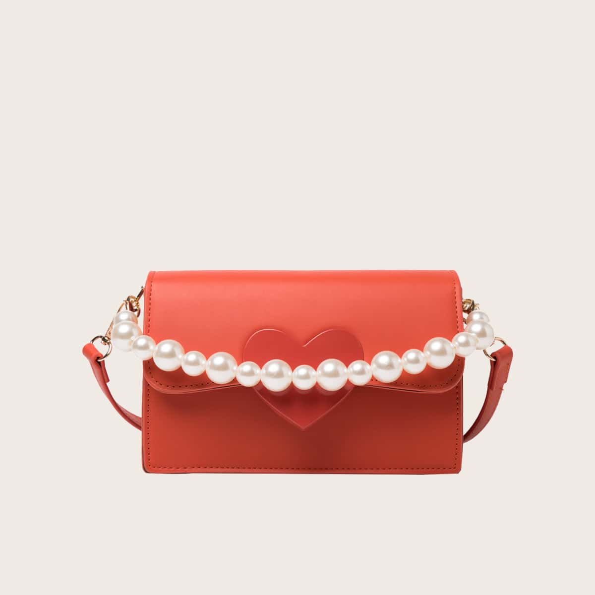 

Faux Pearl & Heart Decor Crossbody Bag, Orange