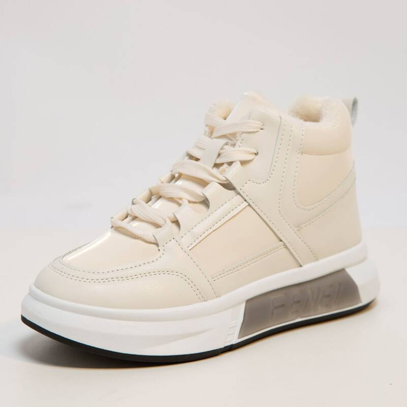 

Lace-up Front Fluffy Lining Sneakers, Beige