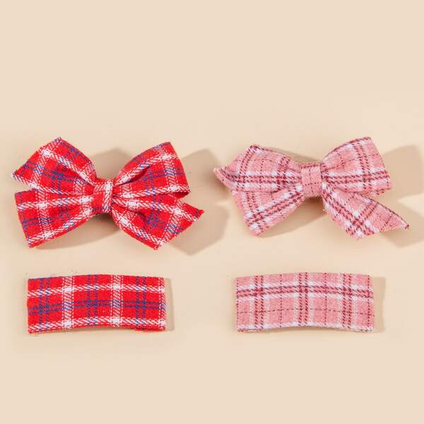

4pcs Toddler Girls Plaid Pattern Hair Clip, Multicolor