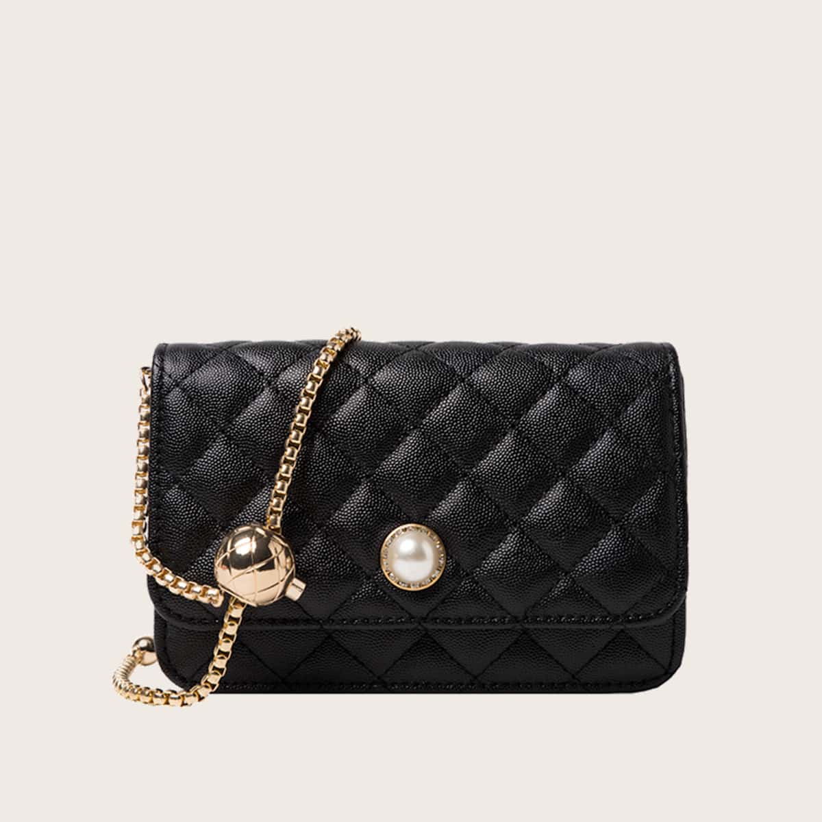 

Faux Pearl Quilted Crossbody Bag, Black