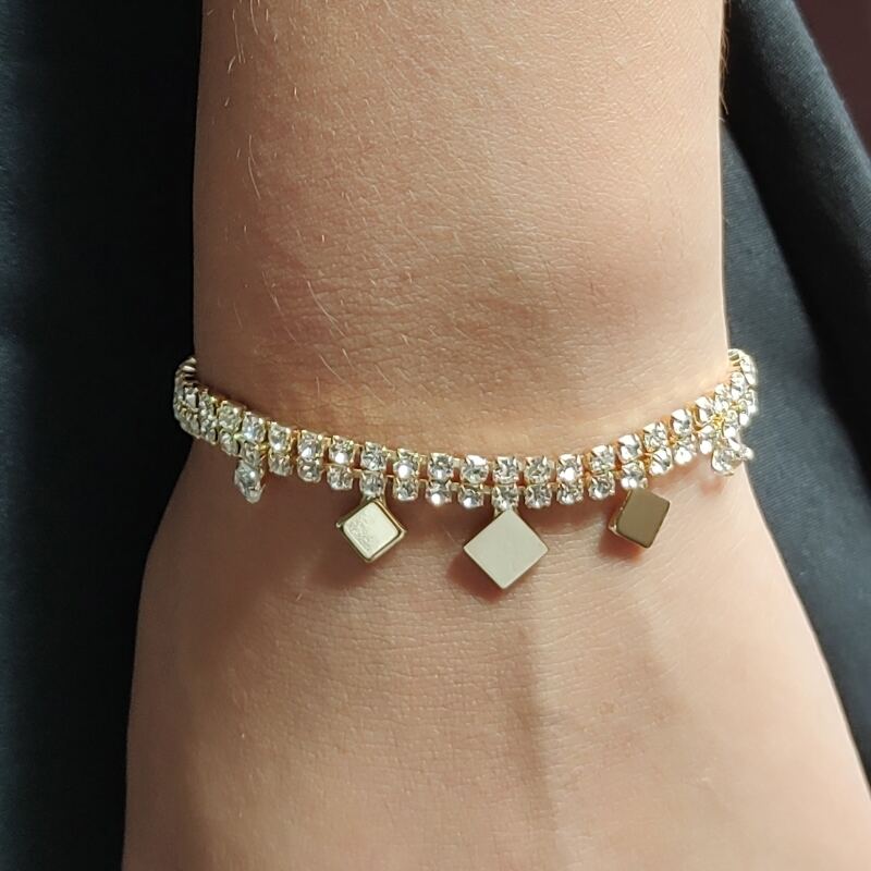 

Geometric Decor Rhinestone Beaded Bracelet, Gold