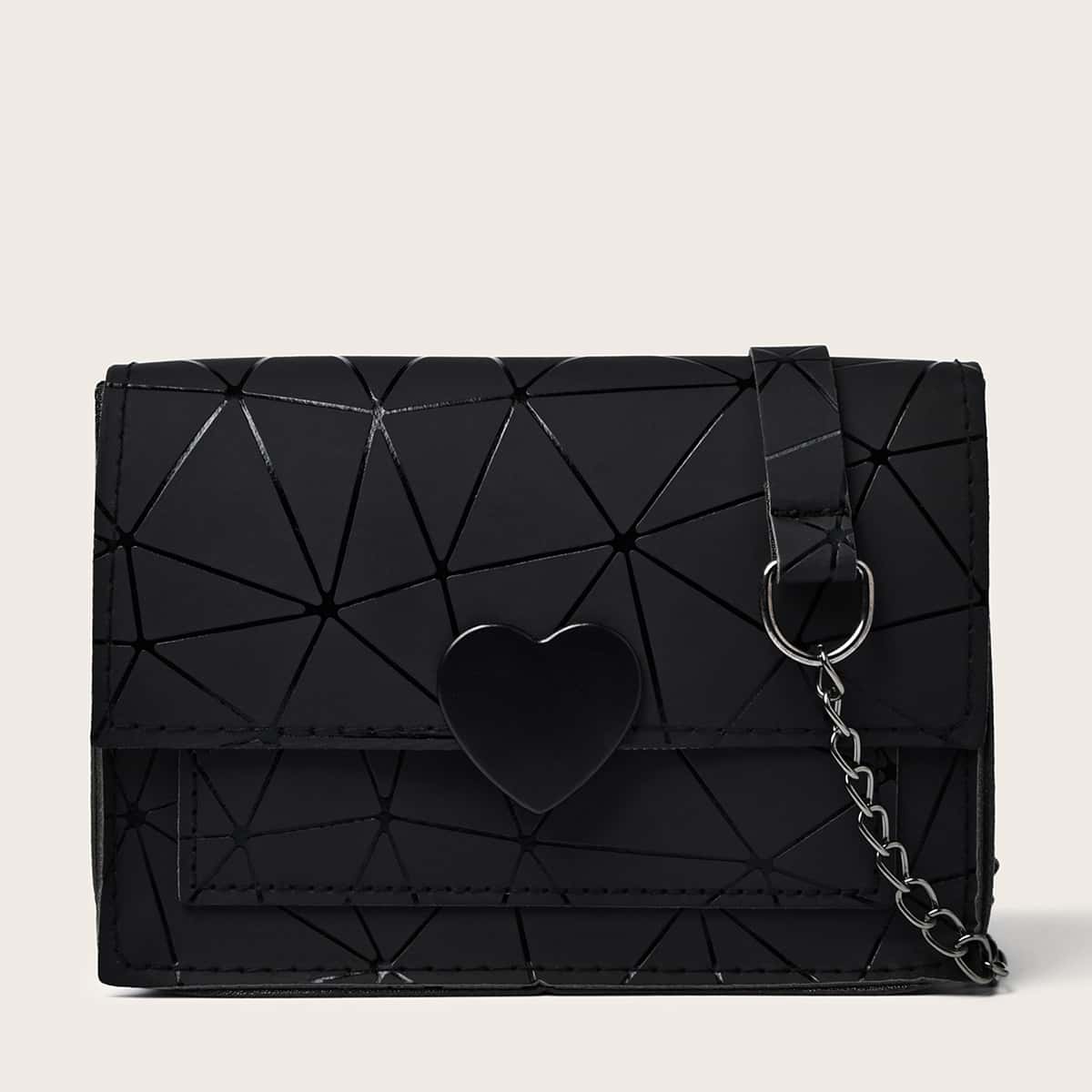 

Heart Decor Geo Crossbody Bag, Black