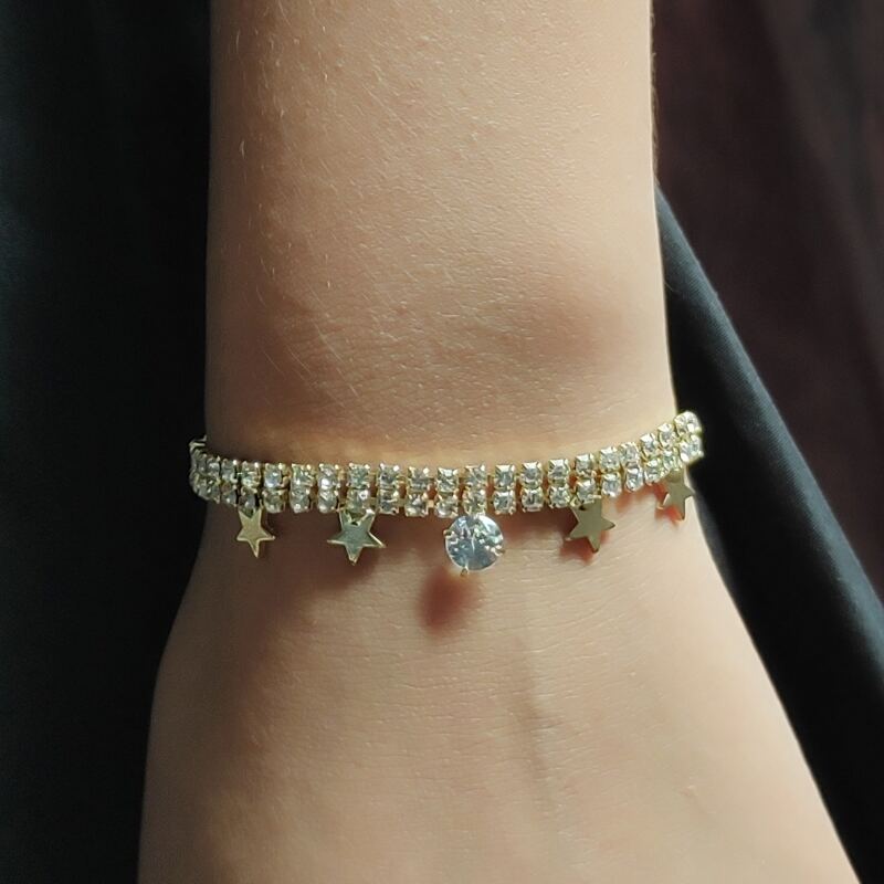 

Star Decor Rhinestone Beaded Bracelet, Gold