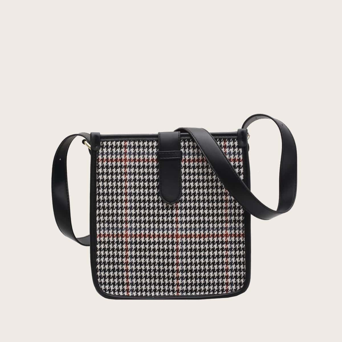 

Houndstooth Crossbody Bag, Black