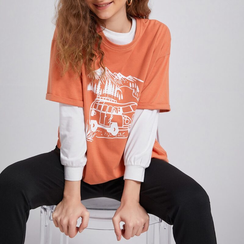 

Car Graphic Oversized Tee, Coral orange