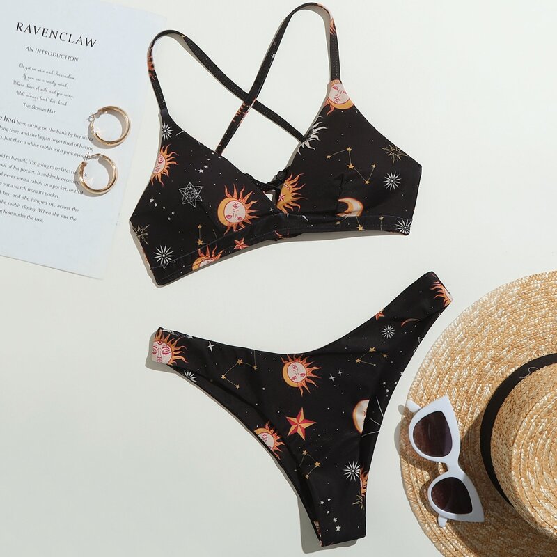 

Galaxy Print High Cut Bikini Swimsuit, Black