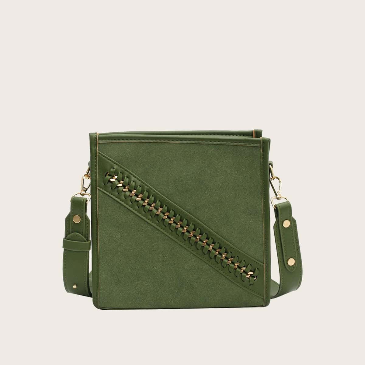

Solid Braid Decor Crossbody Bag, Army green