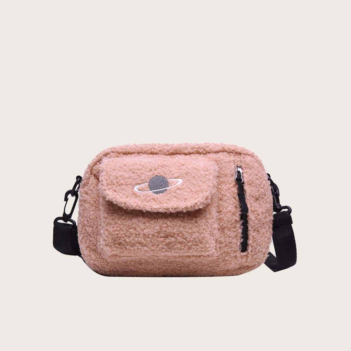 

Planet Embroidery Fleece Crossbody Bag, Dusty pink