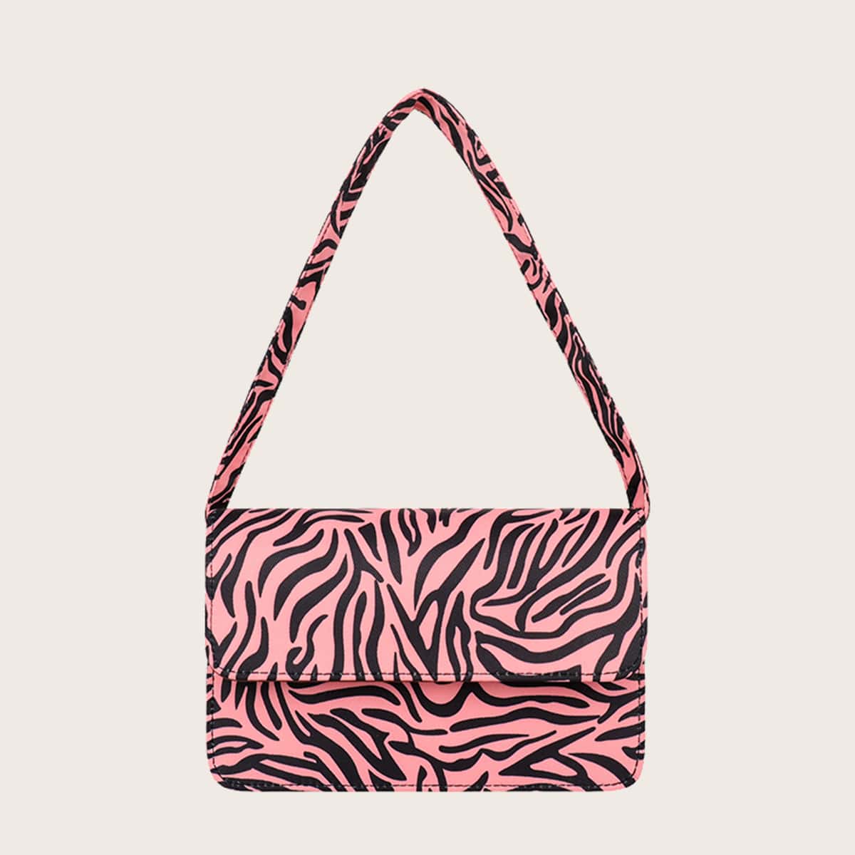 

Zebra Striped Flap Shoulder Bag, Multicolor