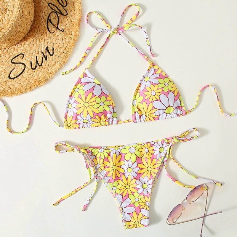 

Floral Tie Side Bikini Swimsuit, Multicolor