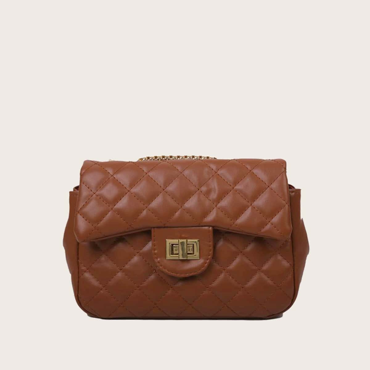 

Quilted Chain Crossbody Bag, Brown