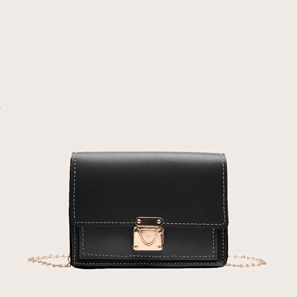 

Metal Push Lock Chain Crossbody Bag, Black