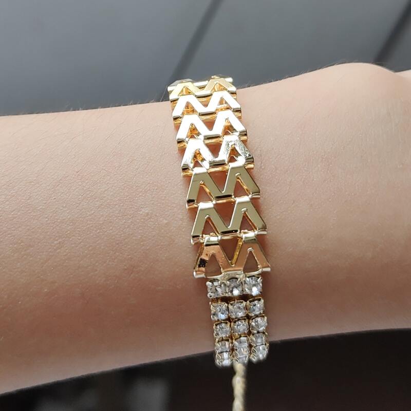 

Rhinestone Decor Geometric Design Bracelet, Gold