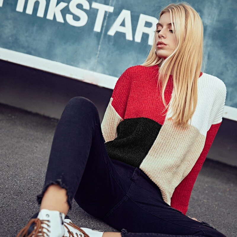 

Color Block Drop Shoulder Sweater, Multicolor