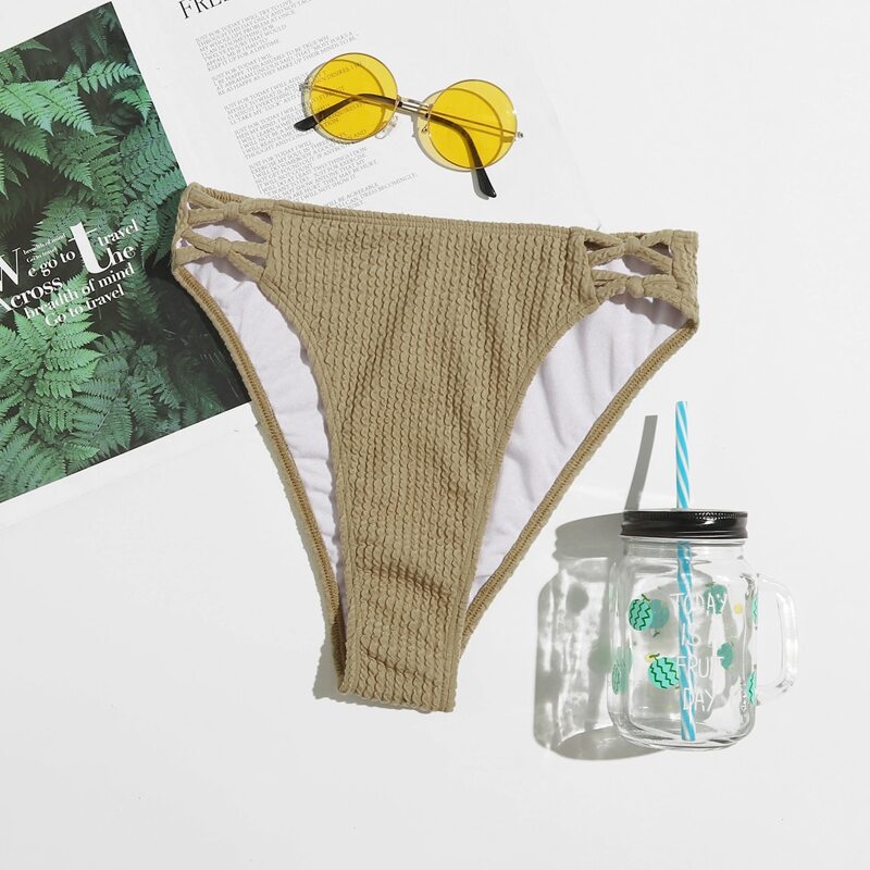 

Solid Cut Out High Waist Bikini Bottom, Khaki