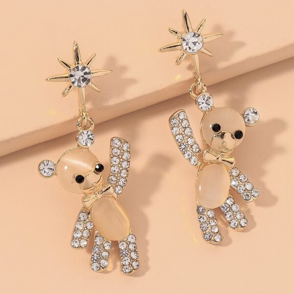 

Rhinestone Decor Bear Charm Drop Earrings, Gold
