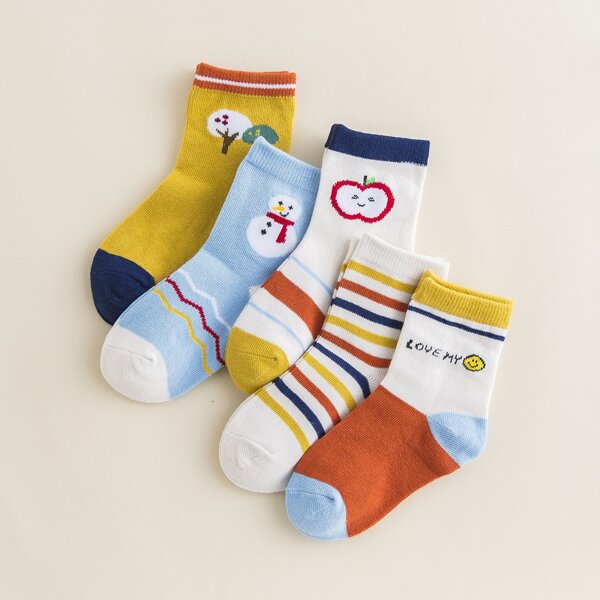 

5pairs Toddler Boys Striped Pattern Socks, Multicolor
