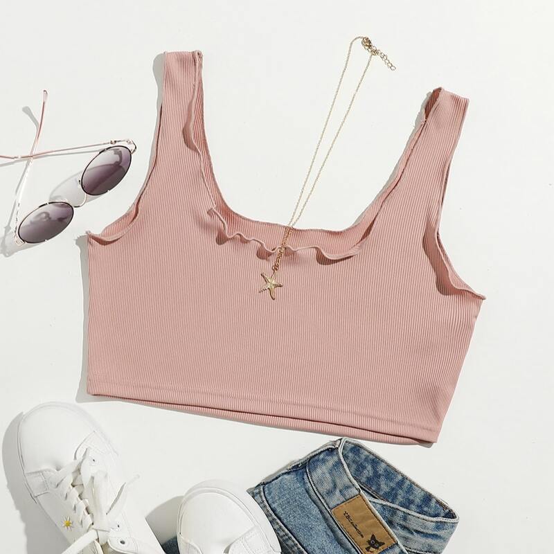 

Solid Ribbed Crop Tank Top, Dusty pink