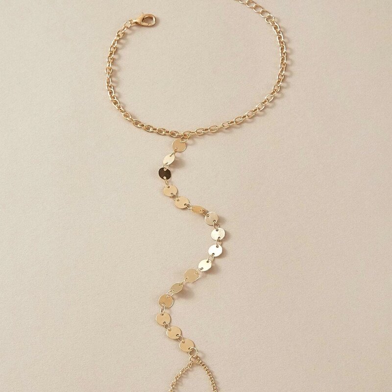 

Disc Decor Finger Ring Chain Bracelet, Gold