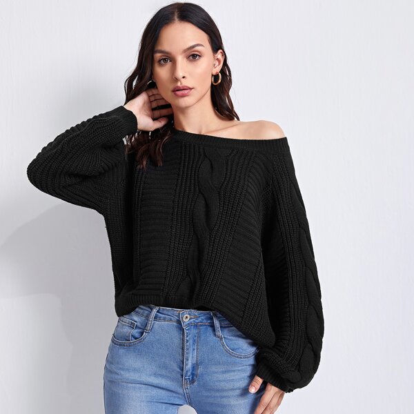 

Solid Lantern Sleeve Sweater, Black