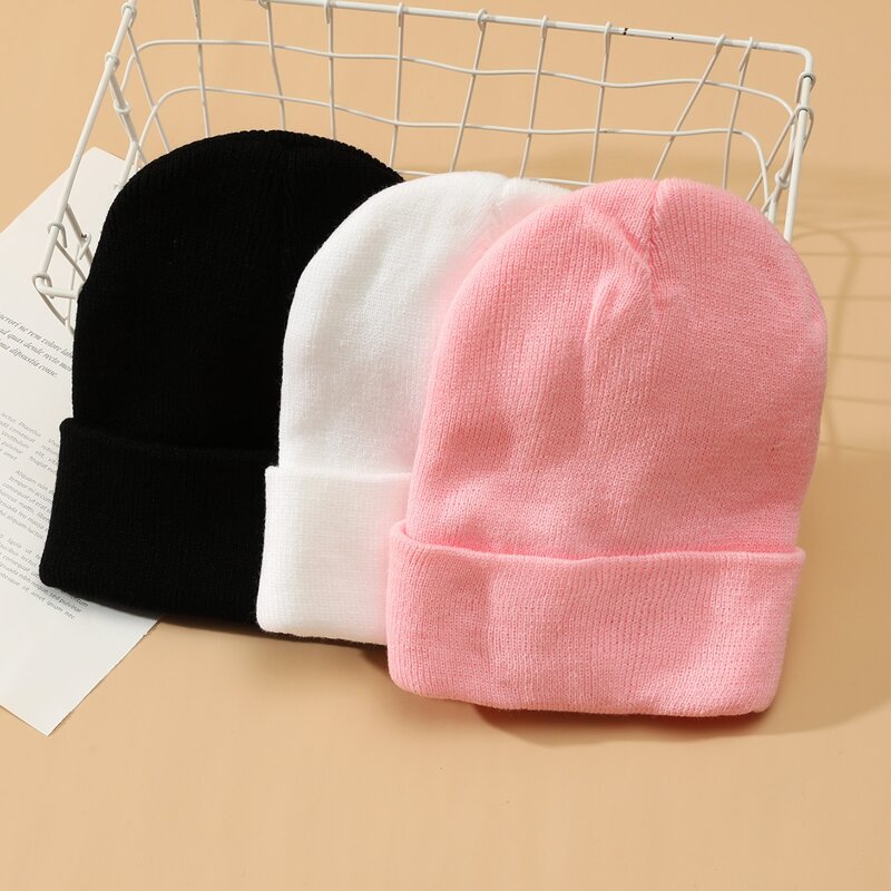 

3pcs Solid Knitted Beanie, Multicolor