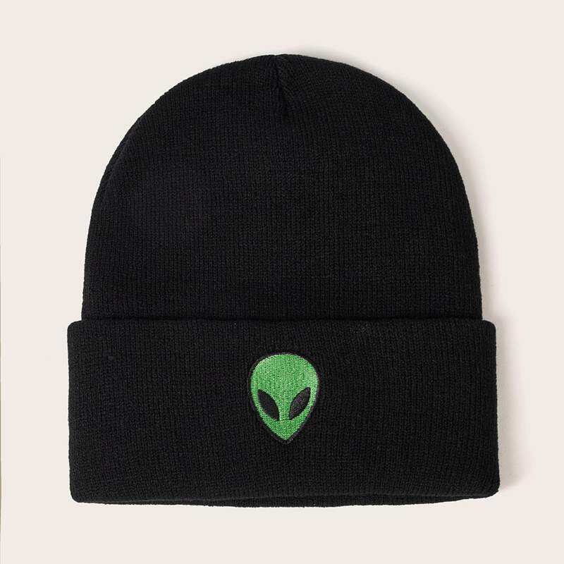 

Cartoon Alien Knit Beanie, Black