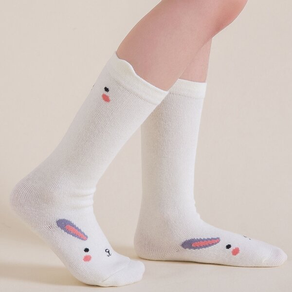 

Toddler Girls Cartoon Graphic Socks, White