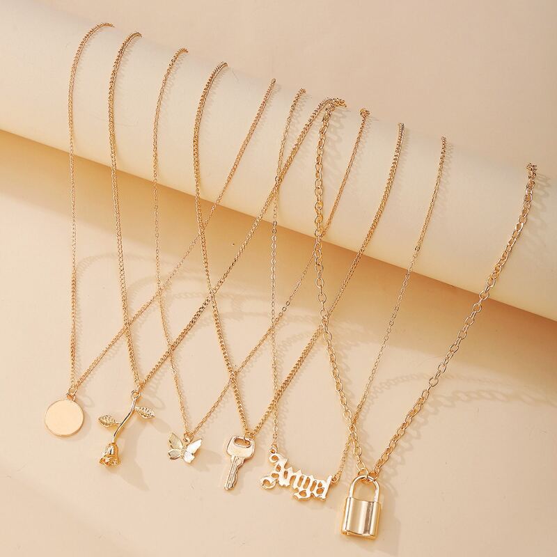 

6pcs Pendant Chain Necklace Set, Gold