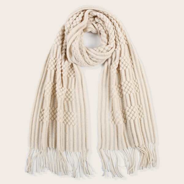 

Fringe Hem Solid Scarf, Beige