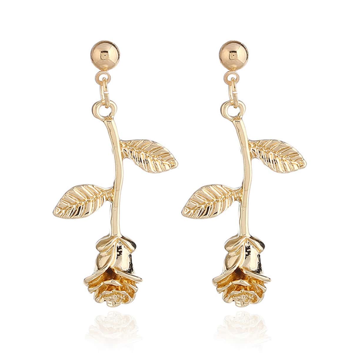 

Rose Design Drop Earrings, Gold