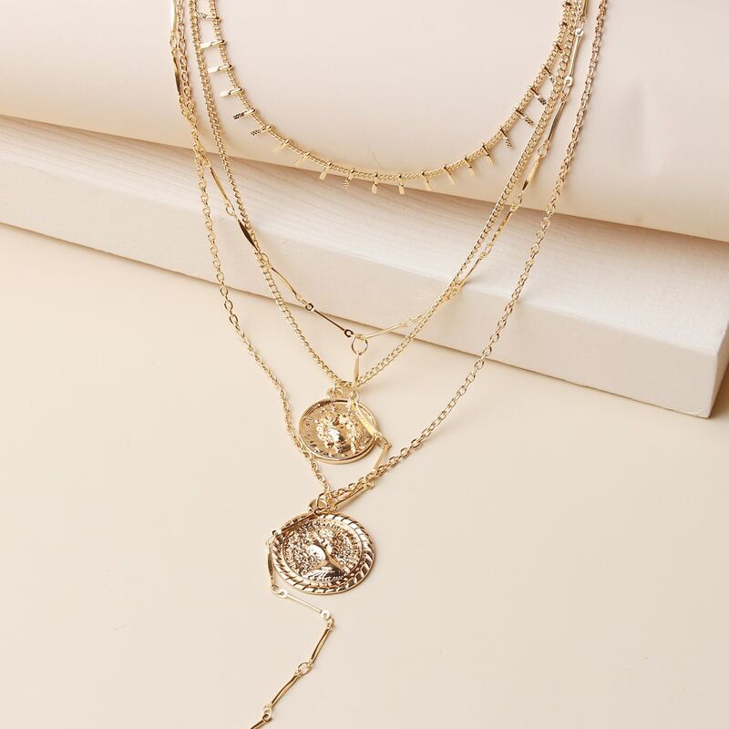 

Portrait Coin Decor Layered Necklace, Gold