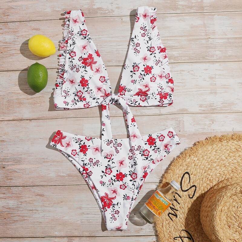 

Ditsy Floral Knot Bikini Swimsuit, Multicolor